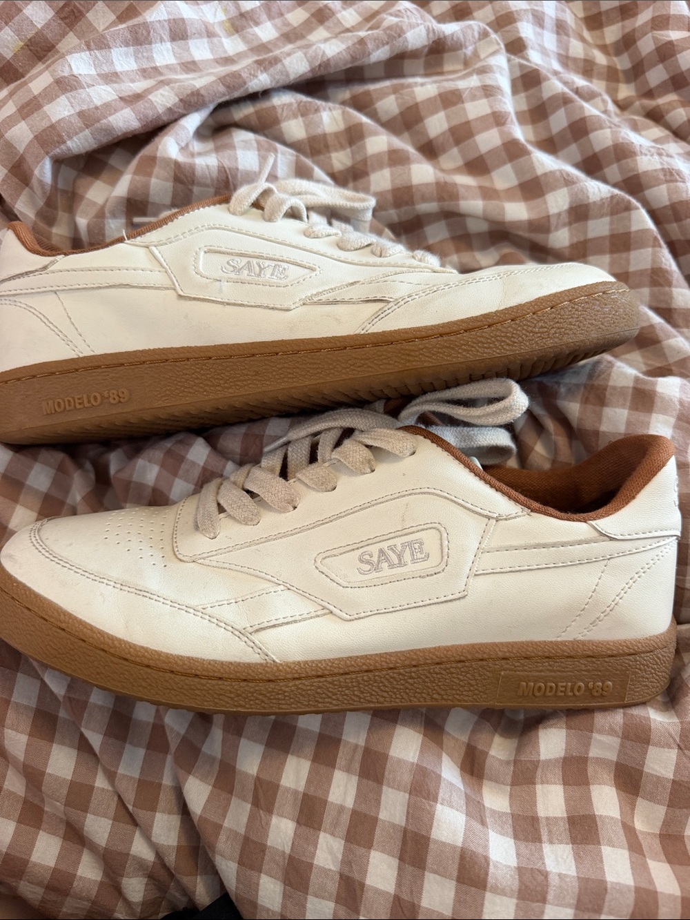 SAYE Women’s White Leather Low-Top Sneakers with Gum Sole